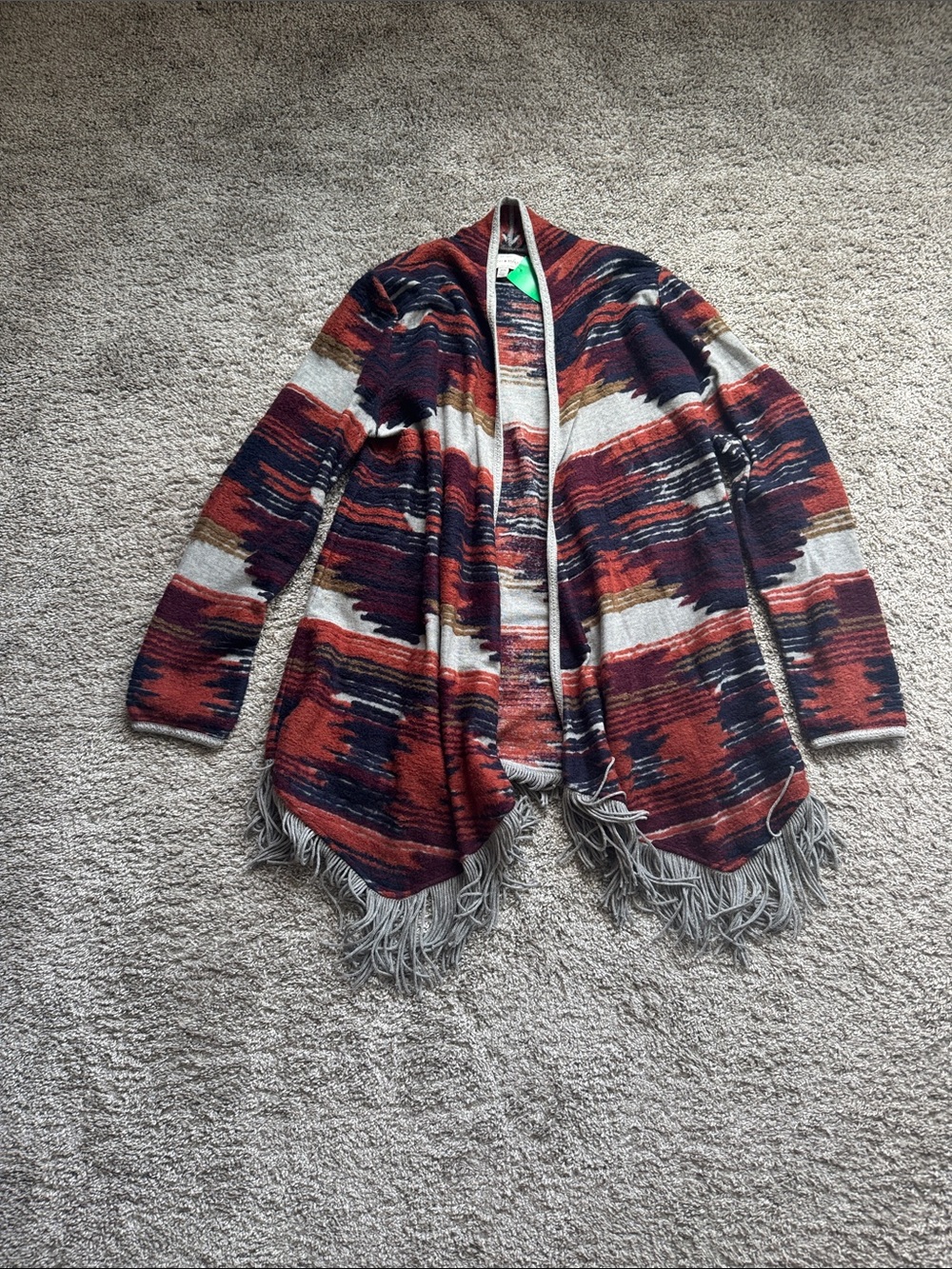 Lucky Brand Rust Multi Fringe Open Front Cardigan